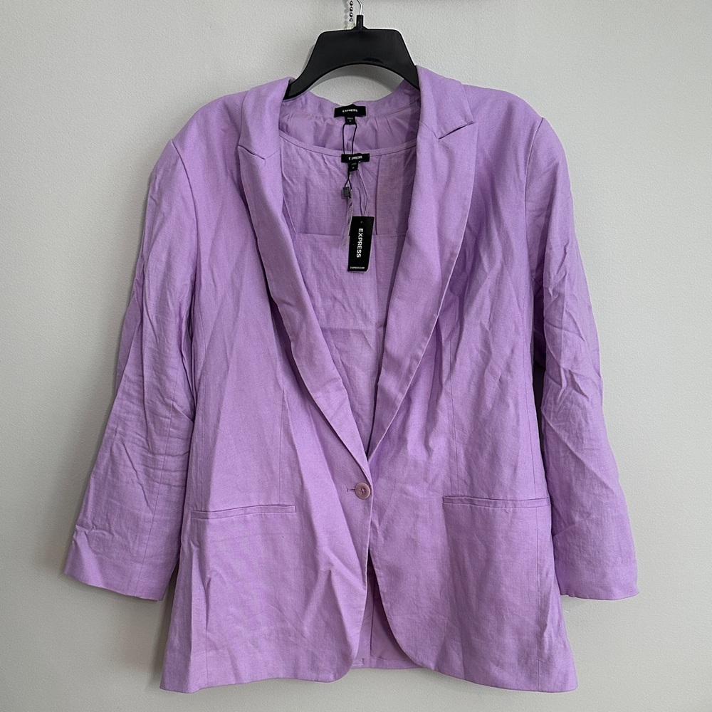 Express Light Purple Blazer & Square Neck Top Set